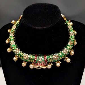 Indian Ethnic Meenakari Jadtar Hasli - Choker  Necklace Earrings